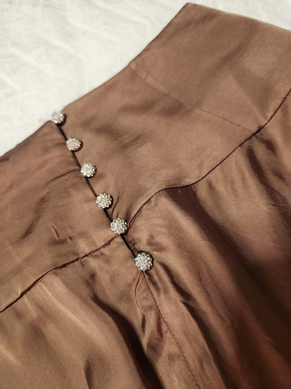 Anthropologie Chocolate Brown Satin Asymmetrical Tie Back Viscose Skirt XS - Picture 4 of 16